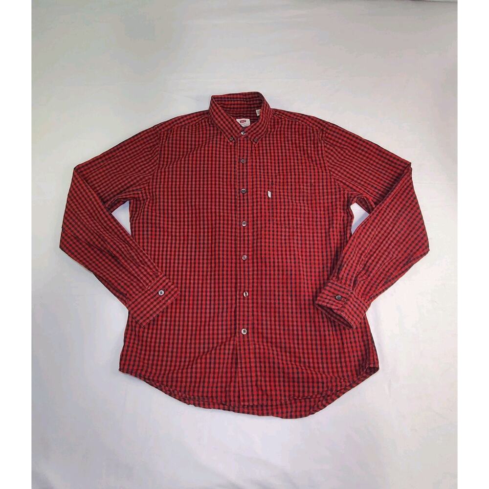 Levi’s Sz L Men’s Red Black Tab Long Sleeve Button Down Shirt Plaid Ca2